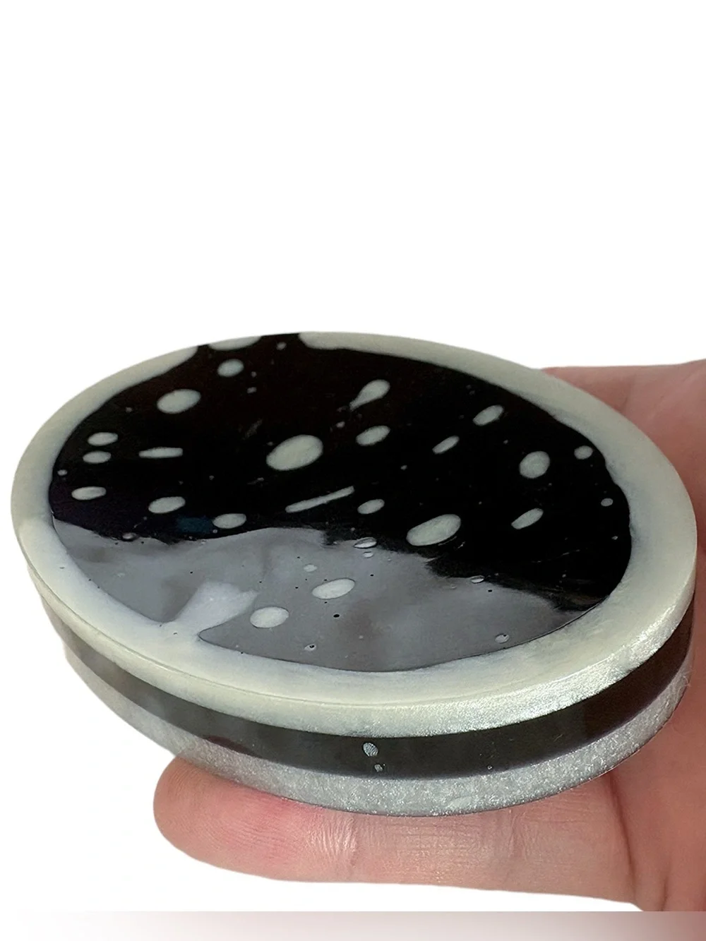 Handmade Resin Soap Dish - Black and White Splatter